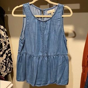 Anthropologie Chambray Sleeveless Peplum Top
